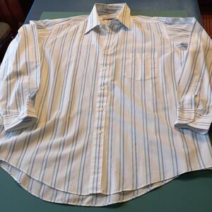 Sears Classic Size 17 Men's Long Sleeve Teal and Blue Stripe Dress Shirt